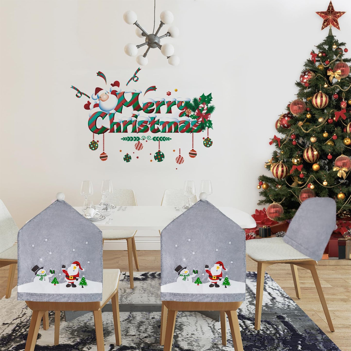Phedrew 6Pcs Christmas Chair Covers Xmas Dining Chair Slipcovers Santa Hat Chair Back Covers for Christmas Banquet Holiday Festival Decor