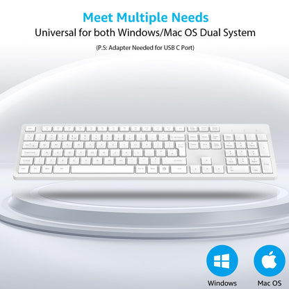 LeadsaiL Wireless Keyboard and Mouse Set, 2.4GHz USB Computer Keyboards and Mouse Combo, Soft Touch, Full Size UK QWERTY Layout with 12 Multimedia Shortcuts for HP/Lenovo Laptop and Mac-White