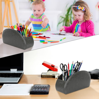 SITHON Remote Control Holder with 5 Compartments - PU Leather Remote Caddy Desktop Organizer Store TV, DVD, Blu-Ray, Media Player, Heater Controllers, Black