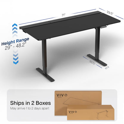 VIVO Electric 71 x 30 in Standing Adjustable Gaming Desk with Hidden Cable Trays, Full-Size Mouse Pad, Holds 220 lbs, Black Top Black Frame, DESK-KIT-1B6-P3B-71