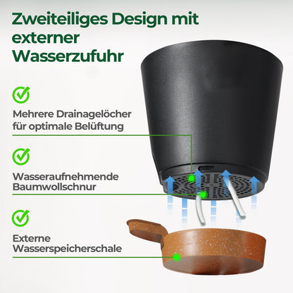 T4U 20 cm Plastic Flower Pot with Watering System, Set of 3 Self-Watering Flower Pot with Saucer, Herb Pot for Indoor and Balcony Garden Plants Succulents Cactus Flower Pot Black