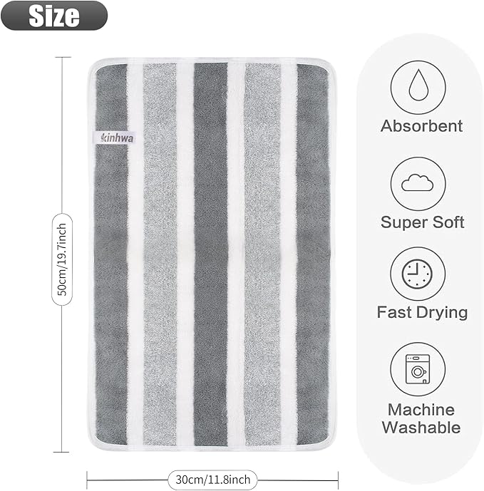 KinHwa Microfiber Hand Towels for Bathroom Soft and Absorbent Face Towels Grey
