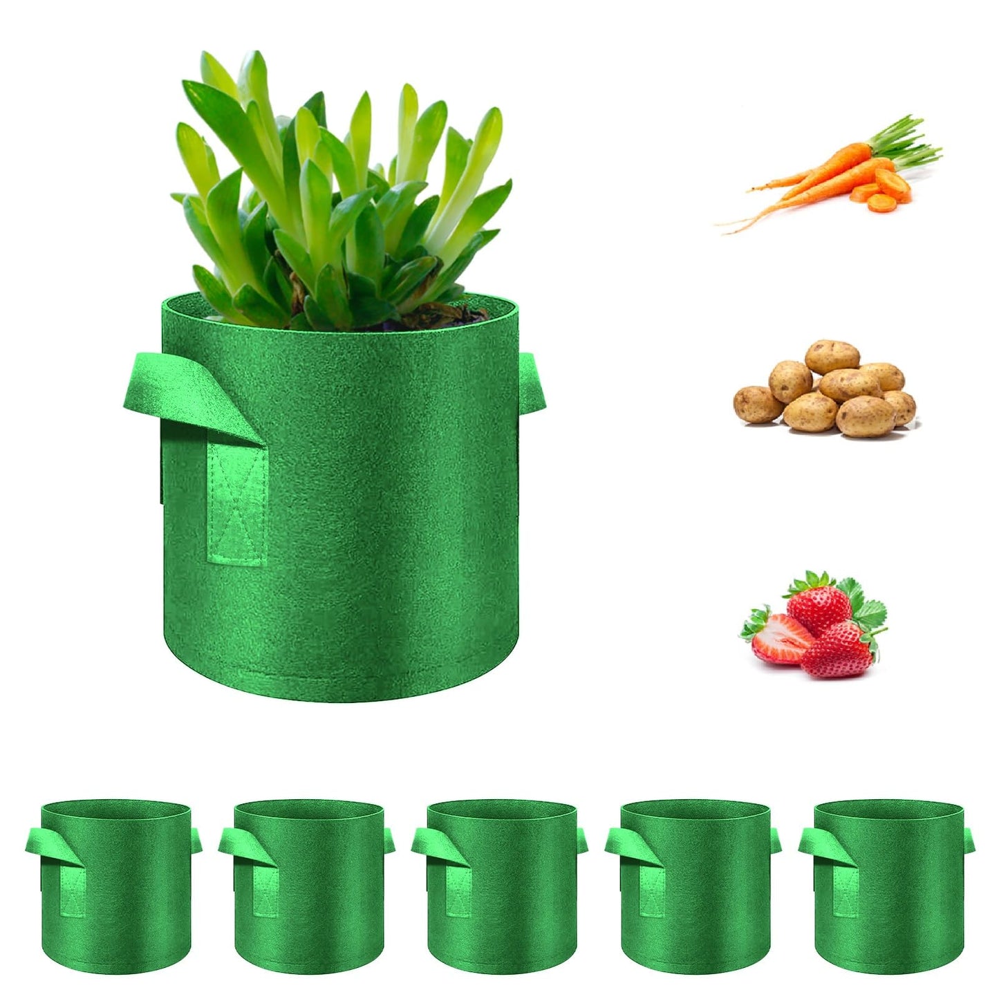 FineGearPow 5-Pack 3 Gallon Grow Bags Heavy Duty Thickened Nonwoven Fabric Pots with Handles, Plant Grow Bags for Vegetables/Flower/Plant/Fruits, Green