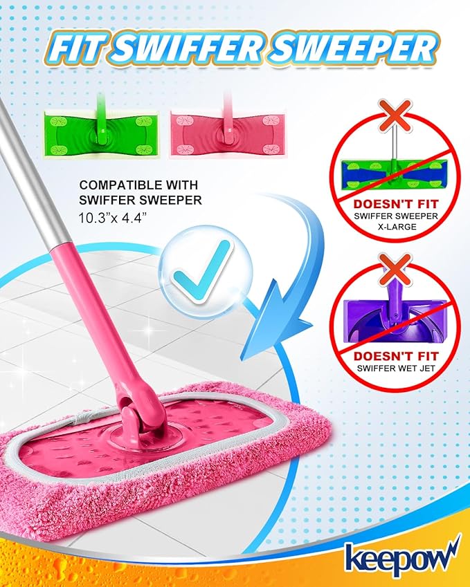 KEEPOW 4 Pack Reusable Mop Pads Compatible