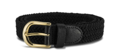 Streeze Ladies Stretch Belts - 5 Sizes Elasticated Woven Braided Fabric. 1 inch Wide with Gold Buckle (X Large, Black)