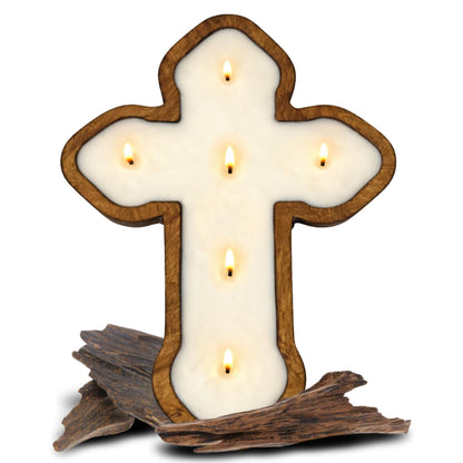Dough Bowl Candle Co. Cross Candle - 14x10x1.5 Spiritual Prayer Candles for Lent, Altar, or Meditation, Christian Religious Decor for Home, 100% Soy Wax Catholic Gift, Frankincense and Myrrh Scent