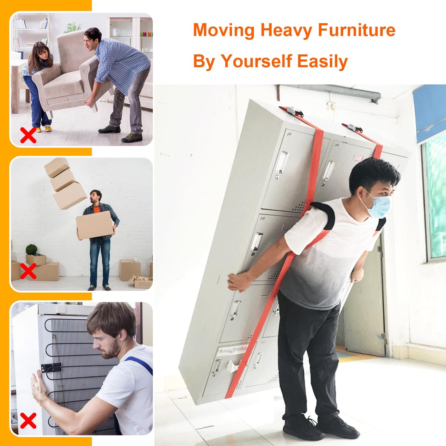 Furniture Shoulder Straps,One-Person Shoulder Lifting and Moving Strap with Adjustable Handle Straps for Harness Moving Furniture & Appliances Heavy Objects