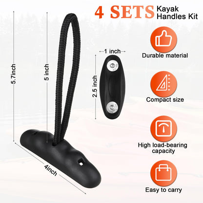 Relaxgiant 4 Pieces Kayak Handles Kit Canoe Carry Handle Pull Handle T Handle with Cord and Pad Eyes Screws for Kayak Emotion Kayaks Luggage Kayak Replacement Installation Kit(Black)