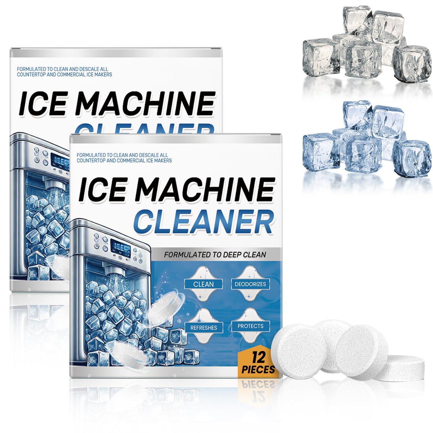 Ice Machine Cleaner Maker Descaler - 24 Clean Tablets- Bulk 1 Year Supply, Compatible with Opal,Frigidaire, Nickel Safe Scale Remover for Countertop, Nugget Ice Makers