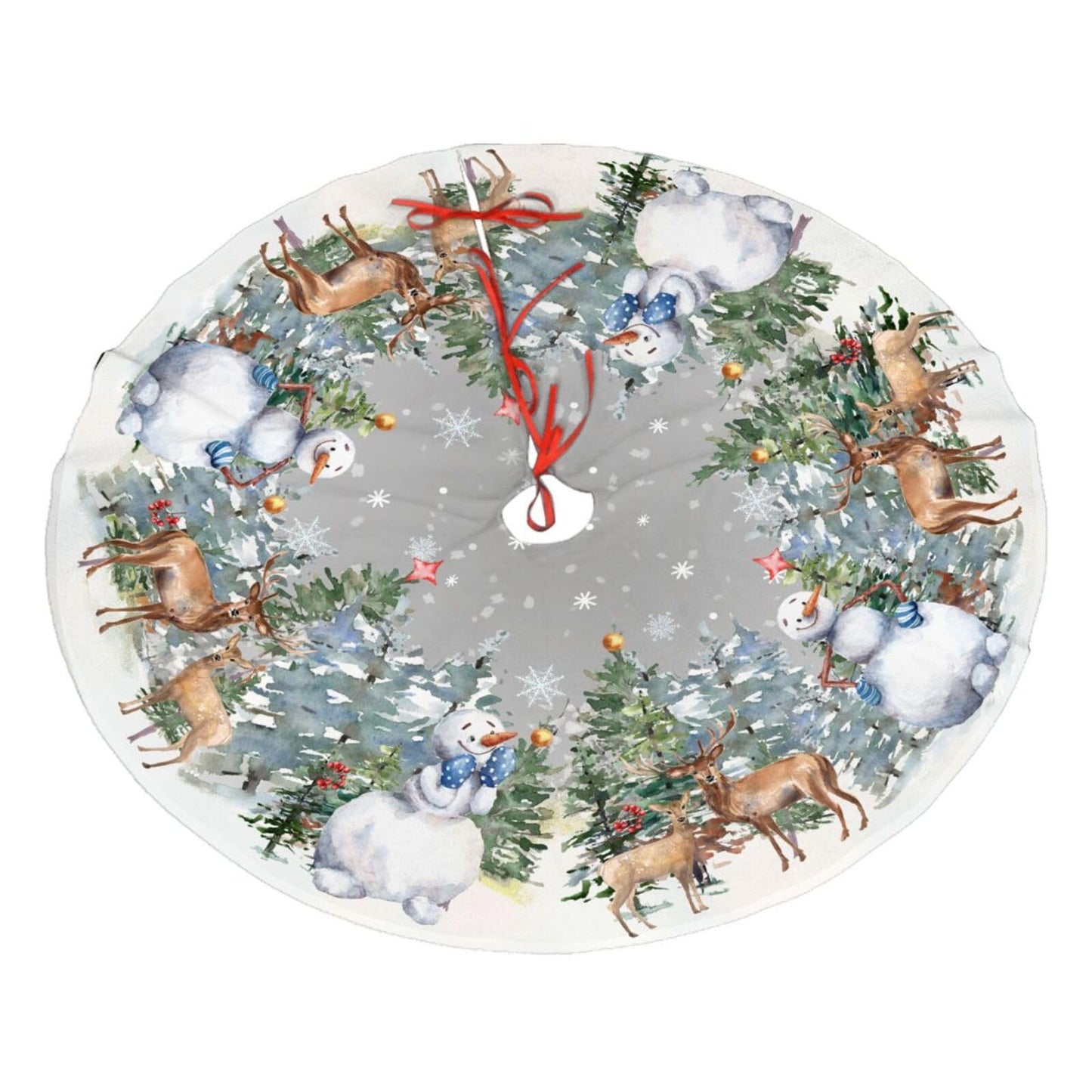 Snowman Reindeer Snowflake Christmas Tree Skirt 36" Tree Mat for Party Decorations Indoor Outdoor Ornaments