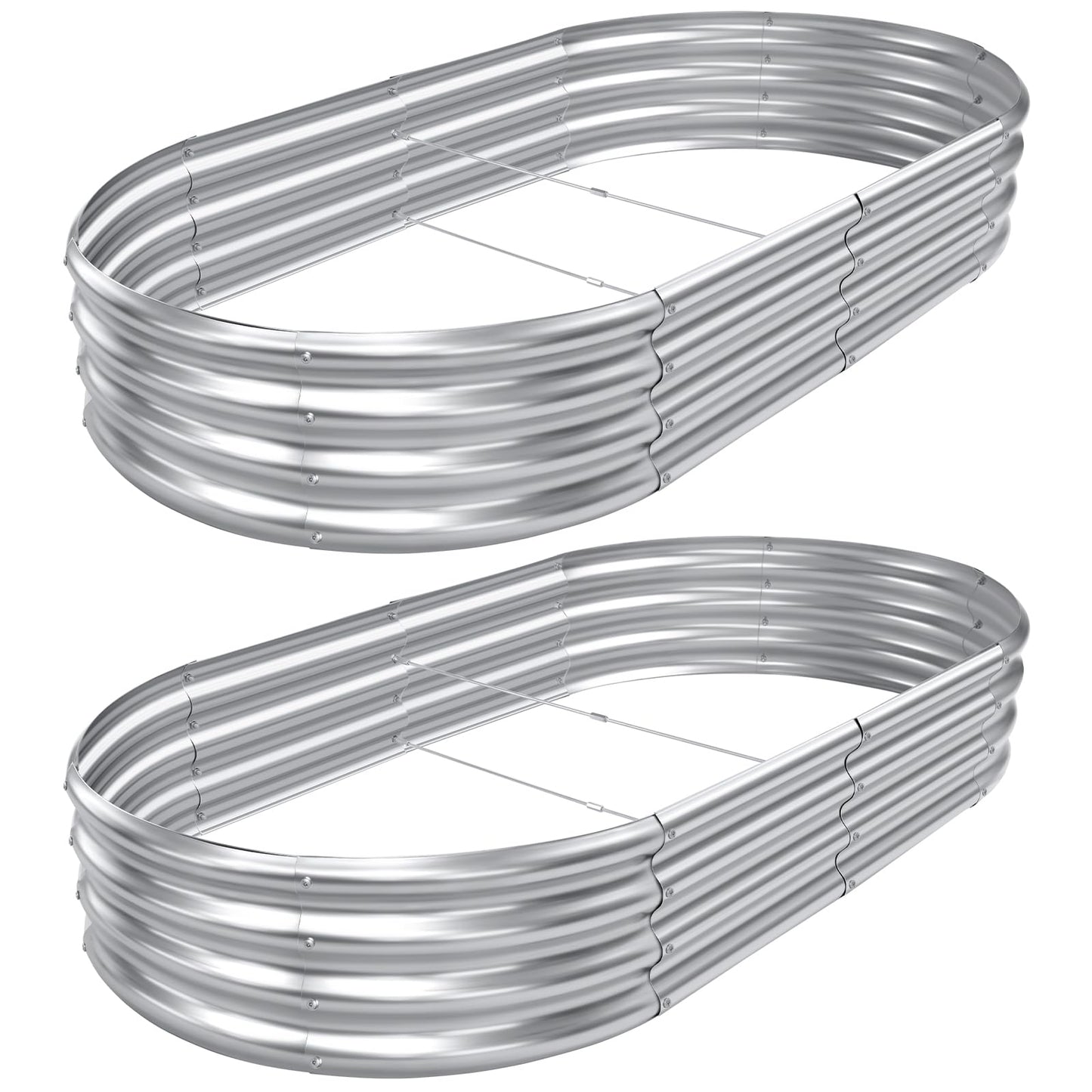 AHEONLAR 2pack 8×4×1ft Raised Garden Bed，Outdoor Galvanized Planter Boxes, Oval Large Metal Raised Garden Beds for Vegetables