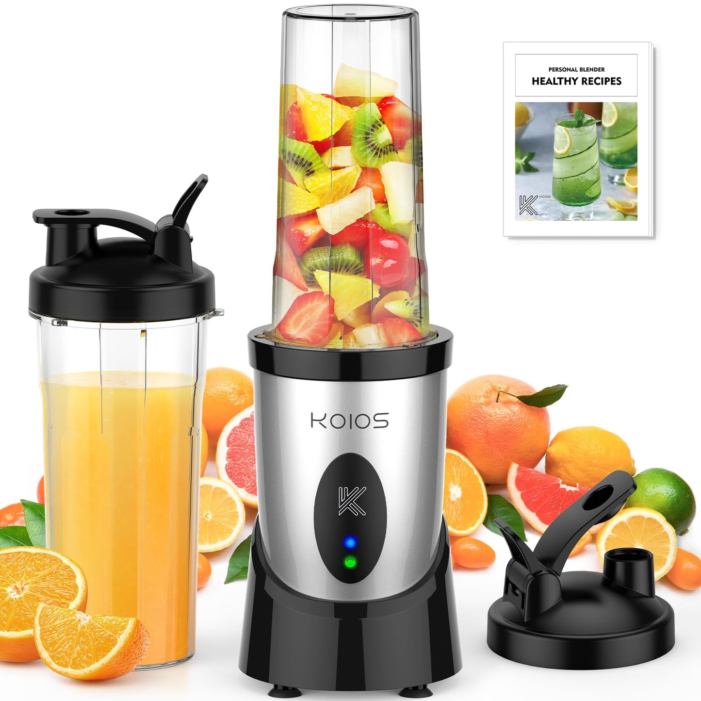 KOIOS Smoothie Blender, 900W Personal Blender for Shakes and Smoothies for Kitchen with 2 No-BPA 22oz Portable Cups, Single Serve Smoothies Maker Mixer for Juices, Nutritious Recipe (Grey Blue)