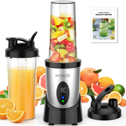 KOIOS Smoothie Blender, 900W Personal Blender for Shakes and Smoothies for Kitchen with 2 No-BPA 22oz Portable Cups, Single Serve Smoothies Maker Mixer for Juices, Nutritious Recipe (Grey Blue)
