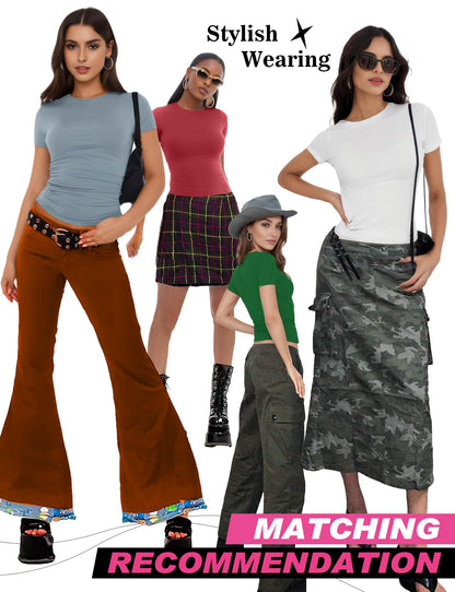 YOGINGO Womens Crop Casual Basic Tops Summer Autumn White Black Short Sleeve Crew Neck T Shirts Slim Fit Tees Plain Going Out Y2k Cute Tops Sexy Tight Fitted Compression Baby Tee Shirts Trendy