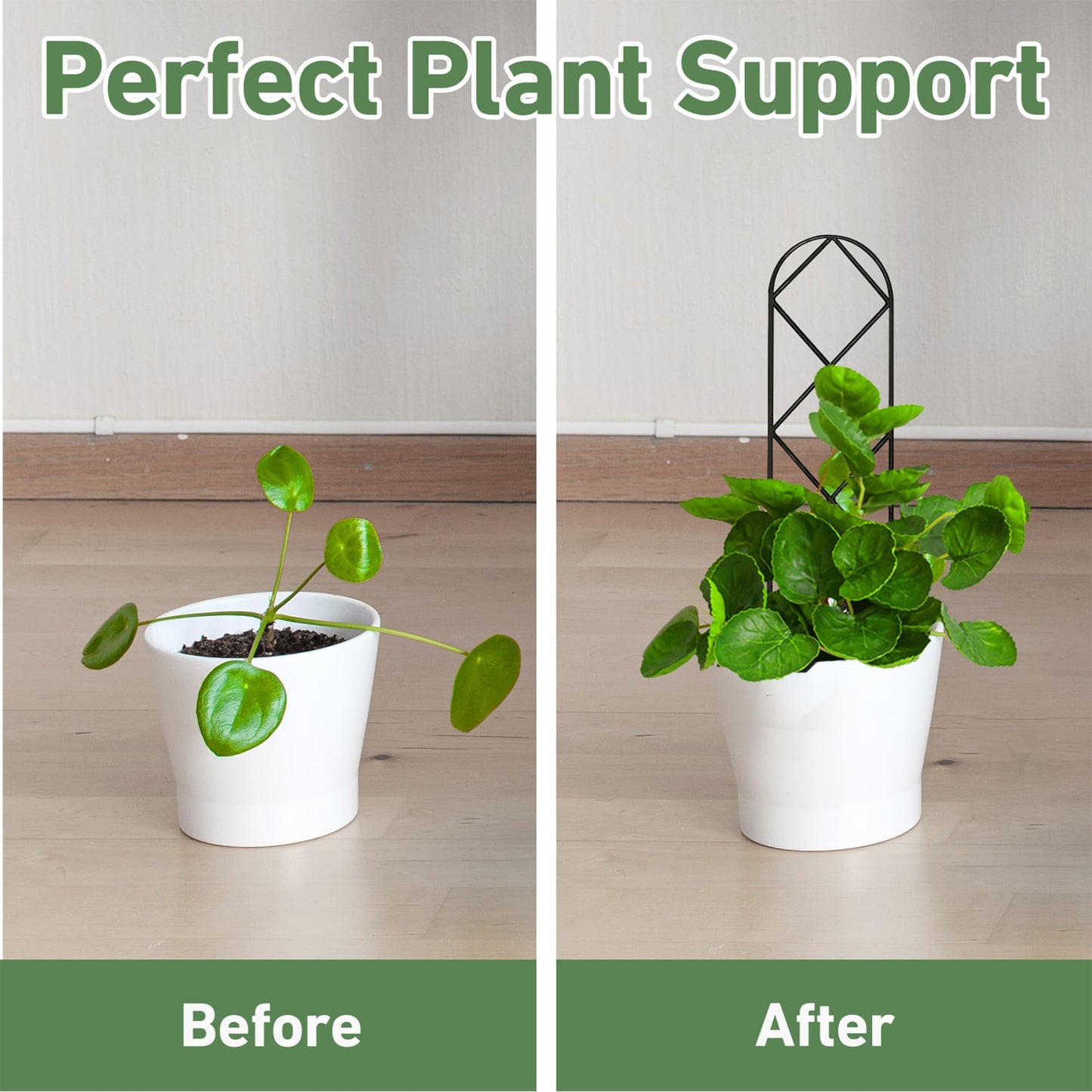 Coomin Small Plant Trellis for Potted Plants, 15in Plant Trellis Indoor, Mini Trellis for Climbing Plants for Hoya Pothos with Ties, Black
