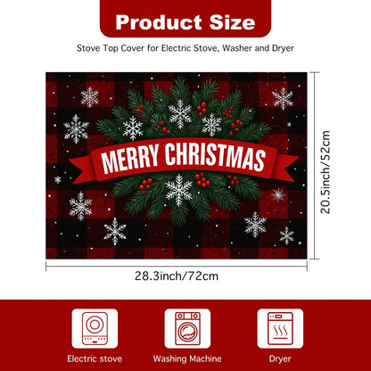 HOMETITUTE Glass Top Stove Cover Christmas Cooktop Protector 28x20 Inch Heat Resistant Silicone Stovetop Mat Holiday Kitchen Counter Cover Buffalo Plaid Snowflake Design