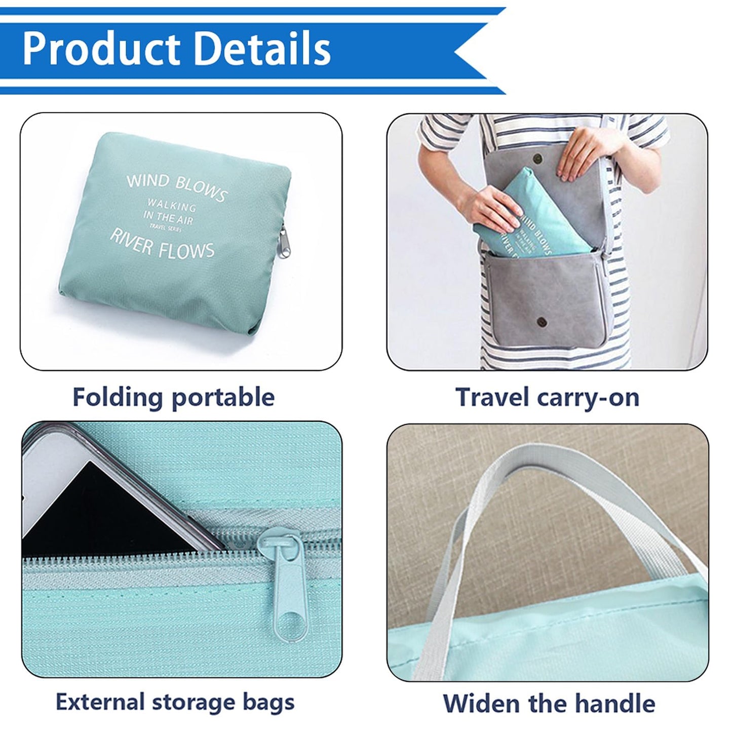 Foldable Travel Duffel Bag Tote Carry on Luggage Bag Spirit Airlines Personal item Sports Gym Bag Water Resistant Weekender Overnight Bags for Women and Men (Green)