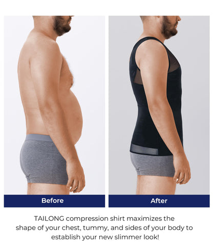 TAILONG Black Compression Shirt Men Shapewear Slimming Body Shaper Vest Workout Tank Top Undershirt