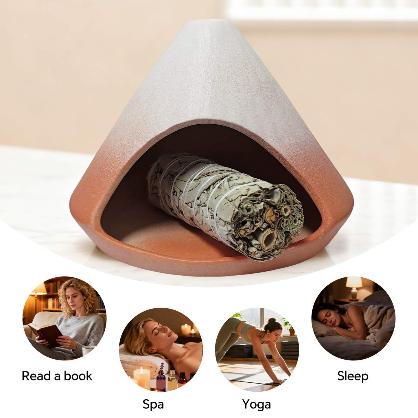 Palo Santo Holder Burner, Modern Incense Burner for Sage, Palo Santo Sticks and Cones Burning, Meditation and Energy Cleansing Aromatic Home Decor,Meditation Gifts（Matte Pink）