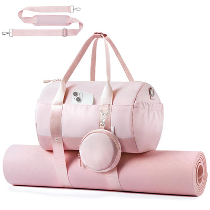 TOPEAST Small Gym Bag for Women, Mini Sports Yoga Bag with Yoga Mat Holder, Small Pink Gym Bag Overnight Weekender Duffle Handbag for Travel Dance Workout