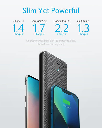 Anker Portable Charger, USB-C Portable Charger 10K with 20W Power Delivery, Power Bank (PowerCore Slim 10K PD) for iPhone 14/13/12 Series, S10, Pixel 4, and More