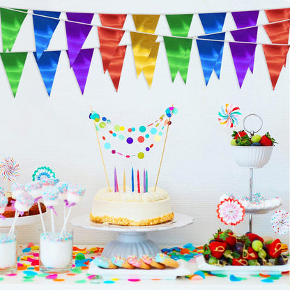 20M/65FT Colorful Triangle Pennant Banner Flag Metallic Fabric Bunting Garland for Christmas Graduation Wedding Engagement Anniversary Bachelorette Birthday Bridal Shower Valentines Hen Party Supplies
