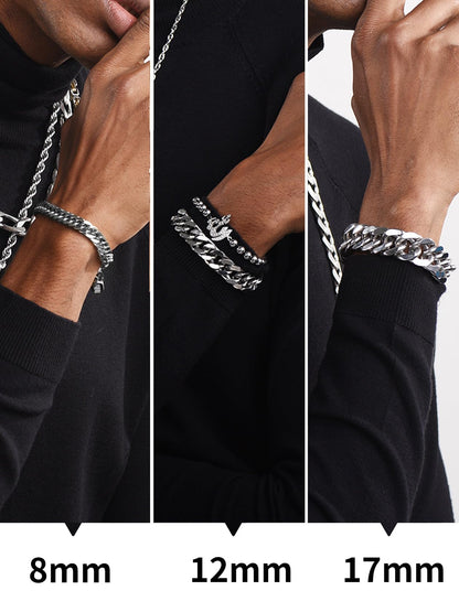 Stainless Steel Curb Chain Bracelet for Men 12mm 21cm Curb Bracelet Man Bangle Xmas Gift