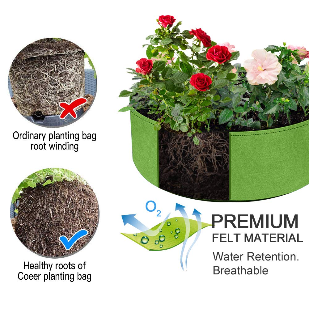IWNTWY 2-Pack 15 Gallon Large Grow Bag, Heavy Duty Fabric Round Raised Garden Bed Planter Pots for Planting Herb Flower Vegetable Potato Plants (24" D × 8" H)