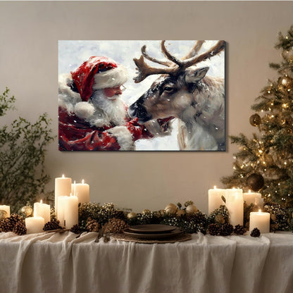 Santa's Reindeer Framed Christmas Canvas Wall Art for Living Room, Winter Pictures Wall Decor Canvas Prints for Bedroom, Santa Christmas Gifts, 8x12 Poster Artwork for Wall Decorations