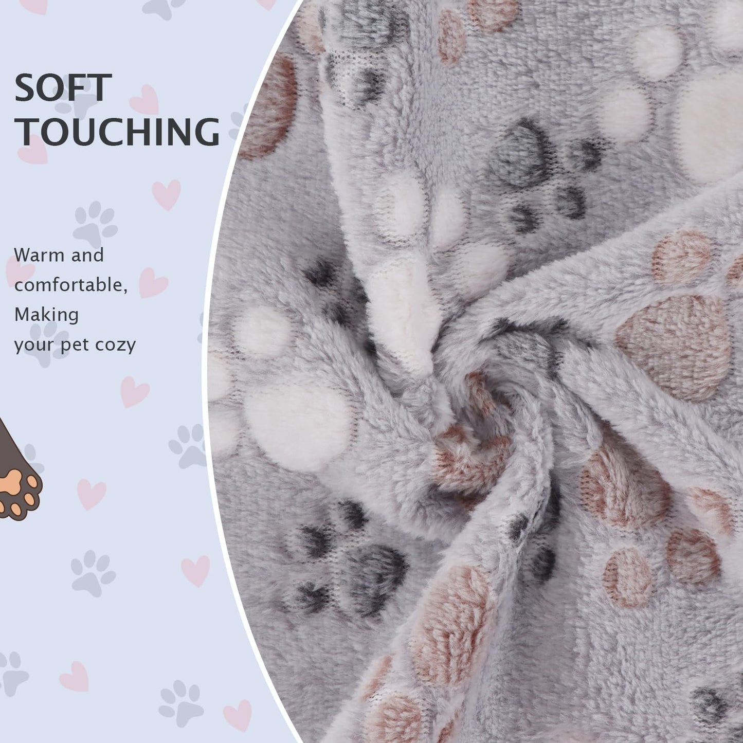 BVAGSS 6 Pack Small Dog Blanket, Super Soft Warm Pet Cover Blankets, Paw Print Puppy Fleece Flannel Blanket for Small Medium Dogs and Cats XH075 (60 x 40 cm, Grey)