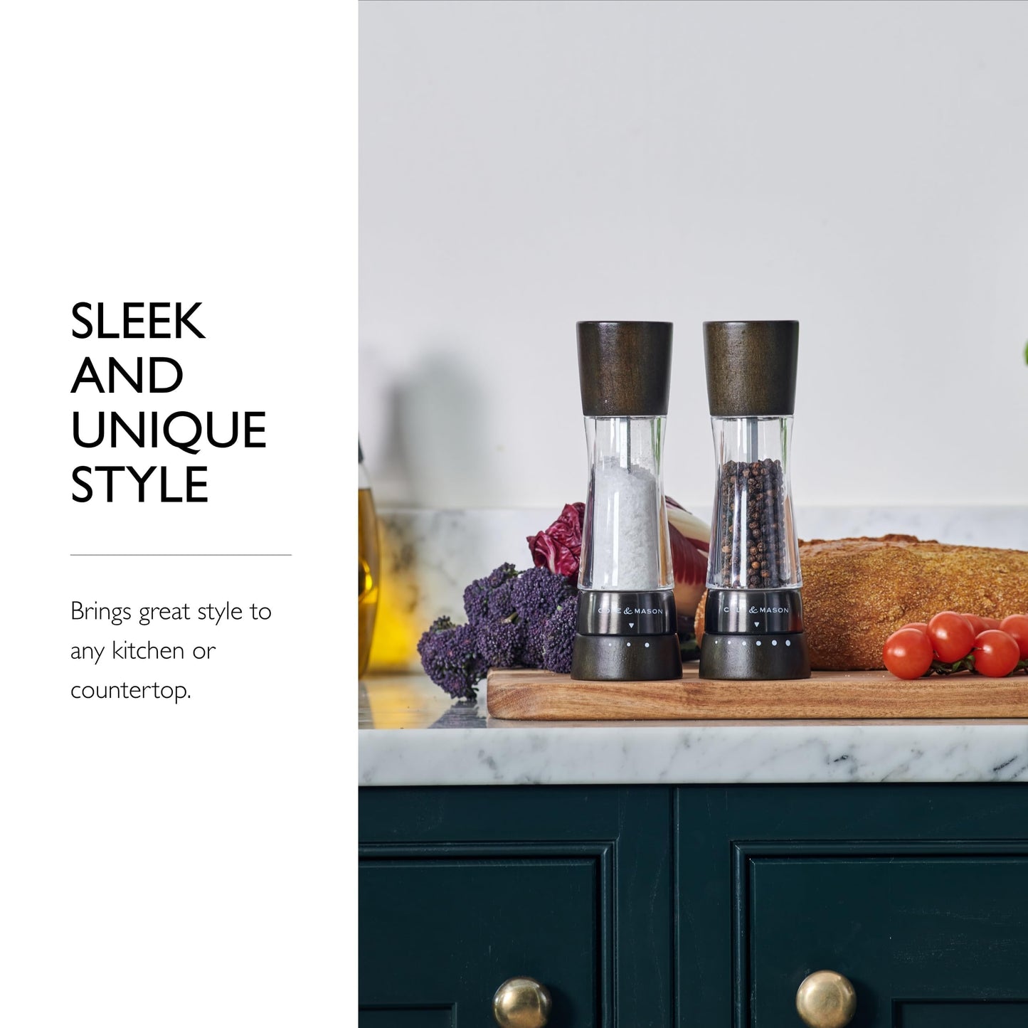 Cole & Mason H332293 Derwent Black Wood Salt and Pepper Mills, Gourmet Precision+, Adjustable Grind, Stained Beech/Acrylic, 190 mm, Gift Set, Includes 1 Salt and 1 Pepper Grinders