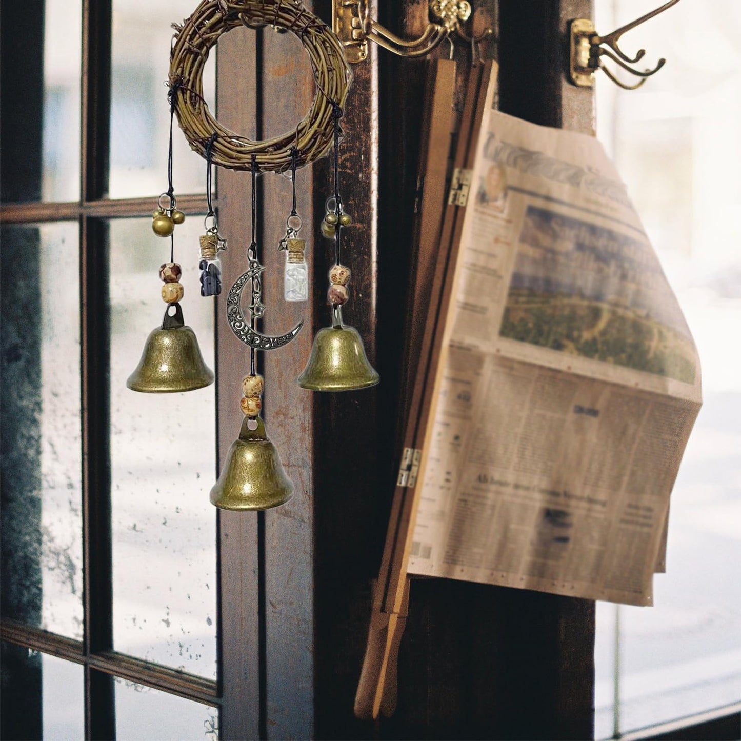 Witch Bells Magical Wind Chimes, Hanger Witchcraft Decor, Crystal Quartz Hanging Pendant Decor