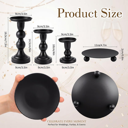 Vesici 12 Pcs Candlestick Holder Plate Pillar Candle Holder Candles Stand Decorative Centerpieces for Table Wedding Events Party Living Room Housewarming Gift (Baking Paint,Size 2,Black)
