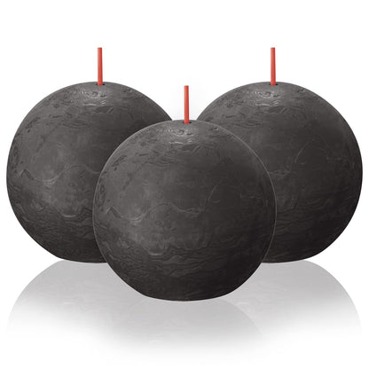 BOLSIUS 3 Pack Stormy Gray Rustic Ball Pillar Candles - 3 Inch - Premium European Quality - Includes Natural Plant-Based Wax - Unscented Dripless Smokeless 25 Hour Party Décor and Wedding Candles