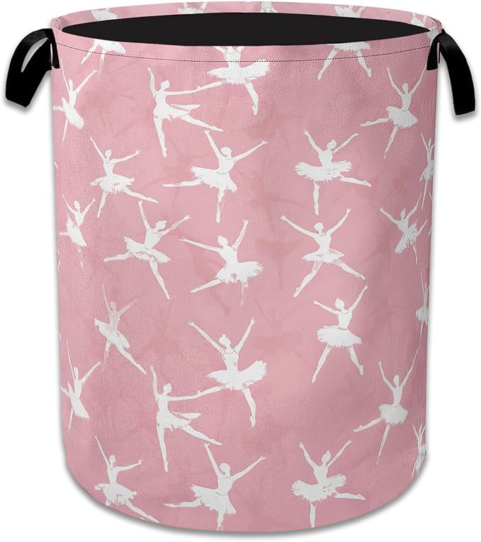 Cute Ballet Dancer Laundry Basket, Foldable Oxford Cloth Pink Laundry Hamper