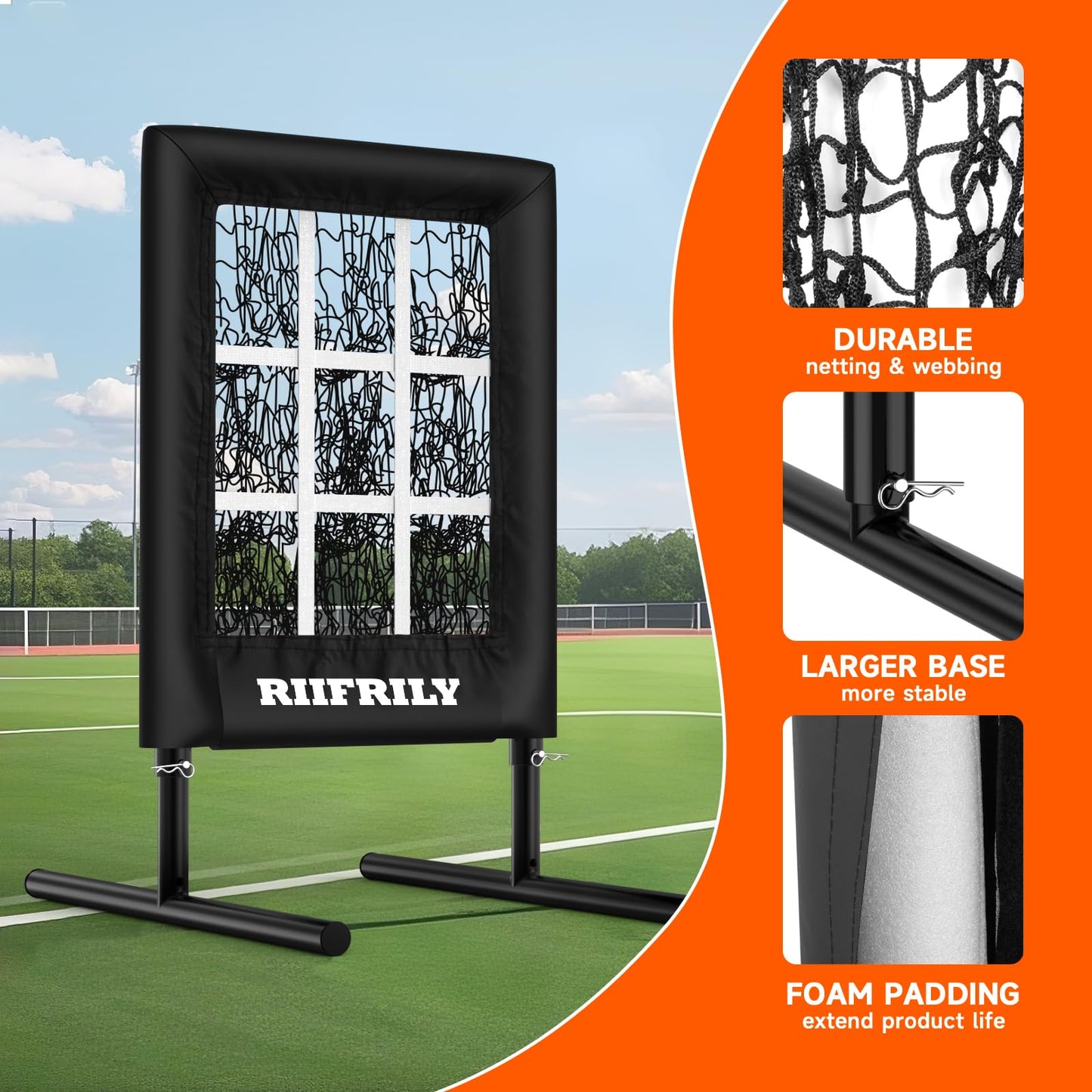 Heavy-Duty 9 Hole Baseball Pitching Net with Pitching Target Pockets, Regulation Size Strike Zone, Portable Adjustable Height Pitcher Training Equipment for Baseball/Softball Practice