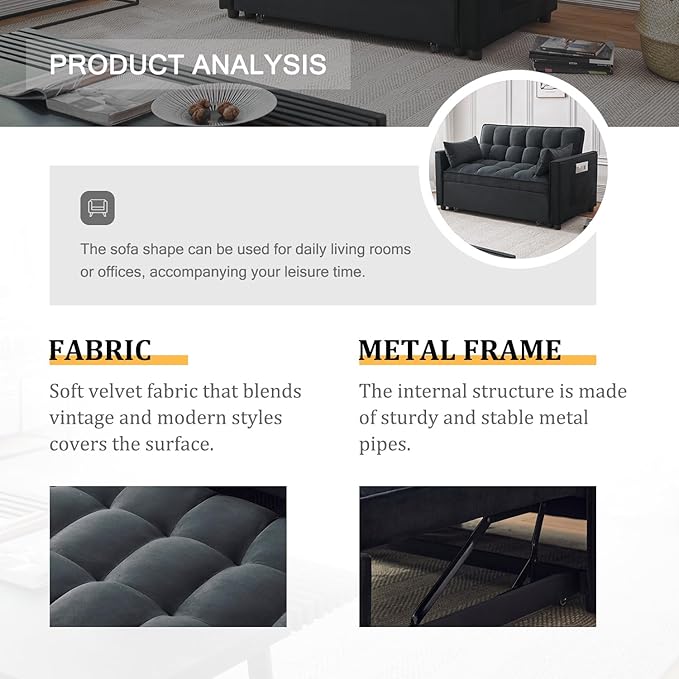 Futon Sofa Bed, Modern 3 in 1 Convertible Sleeper Sofa, Pull Out Couch Bed
