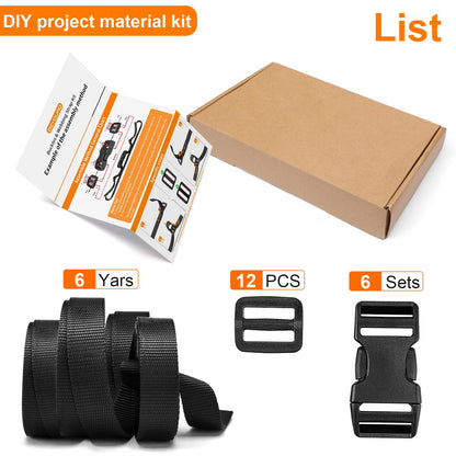 BEYOURD 3/4" Buckles and Straps Set: 6 Yards of Thick Nylon Webbing, 6-Pack Quick Side Release Adjustable Plastic Buckles, 12 Tri-Glide Slide Clips(3/4 Inch Combo Set)