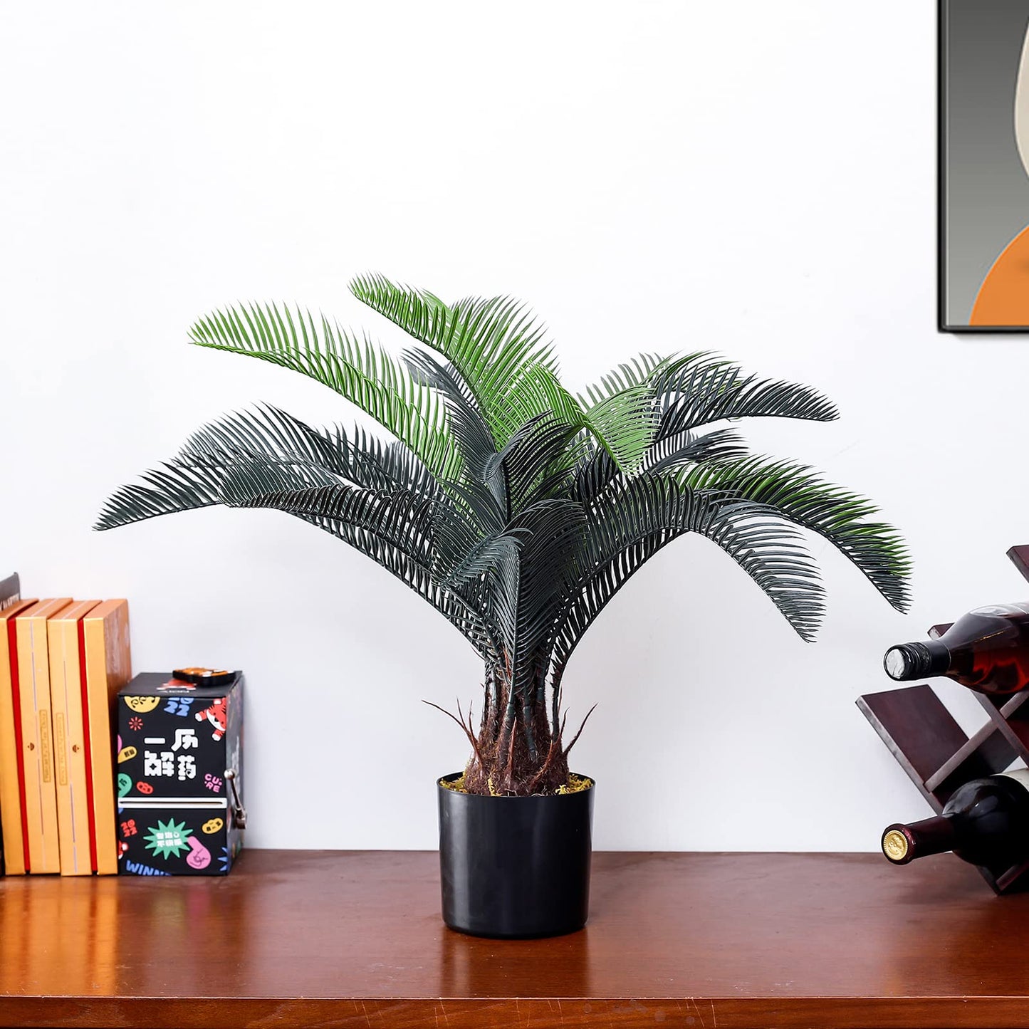 ALLTOP TURF Nearly Natural 20" Artificial Cycas Plant(18 Leaves) Fake Revoluta Sago Palm Tree for Indoor Home Garden Office Store Floor Decoration, with Black Pot