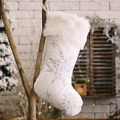 Ushinemi Christmas Stockings Large White Christmas Stocking with Silver Snowflake Cross Stitch, Fur, 2 Pack