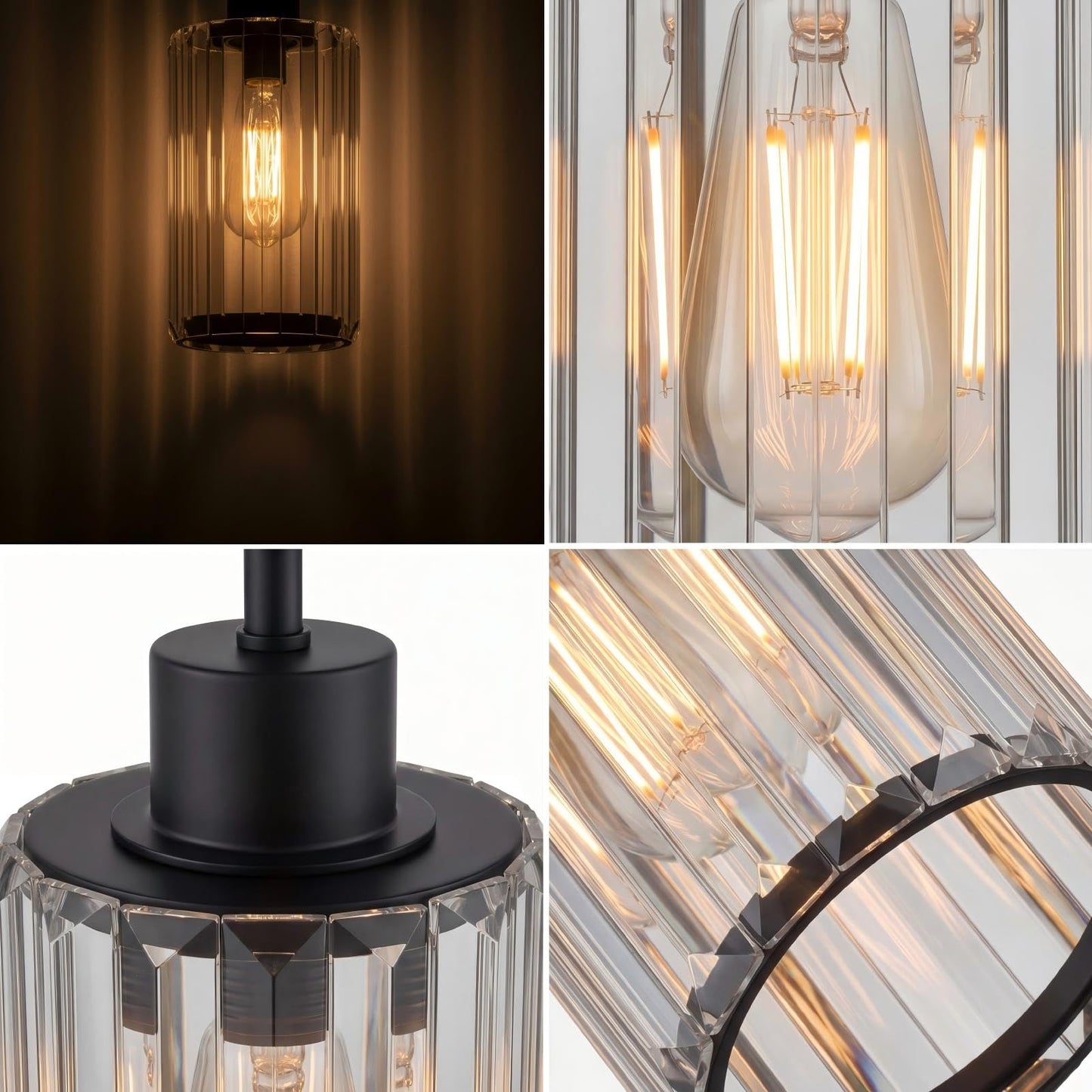 Virelite Modern Clear Fluted Glass Pendant Light 1 Pack - Thick Ribbed Glass with Soft Glow, Adjustable E26 Hanging Lamp for Kitchen Island & Dining Room