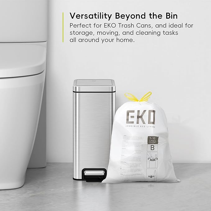 EKO 2.6 Gallon / 7-10 Liter, Extra-Strong Unscented Garbage Bags, Easy-Dispense
