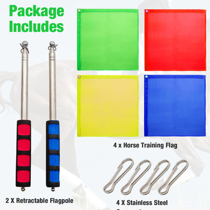 ZUDKSUY Horse Training Flag 2 pcs 48inch Telescopic Flagpoles and 4 pcs 18inch Equestrian Training Flags Portable Equine Nylon Flags Training Stick