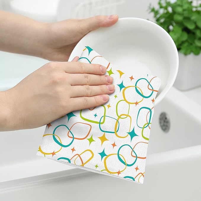 Mid Century Modern Kitchen Towels Set of 2, Absorbent Hand Towels, Retro Dish