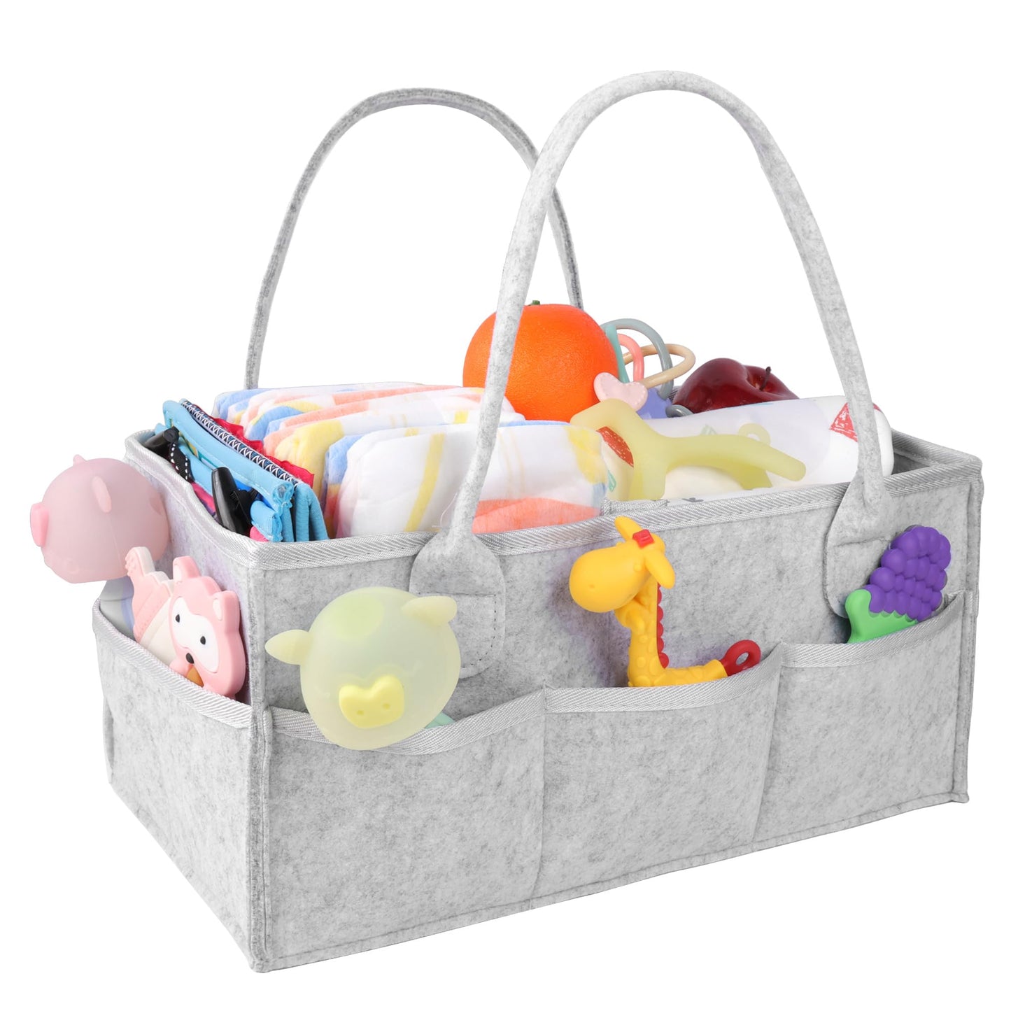 PHILORN Diaper Caddy Organizer, Baby Diaper Caddy with Dividers, Car Diaper Caddy, Diaper Caddy for Changing Table,Felt Diaper Caddy Organizer with Handle, Baby Shower Gifts, Gray