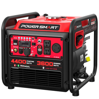 PowerSmart 4400-Watt Dual Fuel Portable Inverter Generator, PowerSmart Gas Powered, CO-Sensor, Lightweight & Quiet for Home Use and Emergency Backup, Camping, EPA Compliant