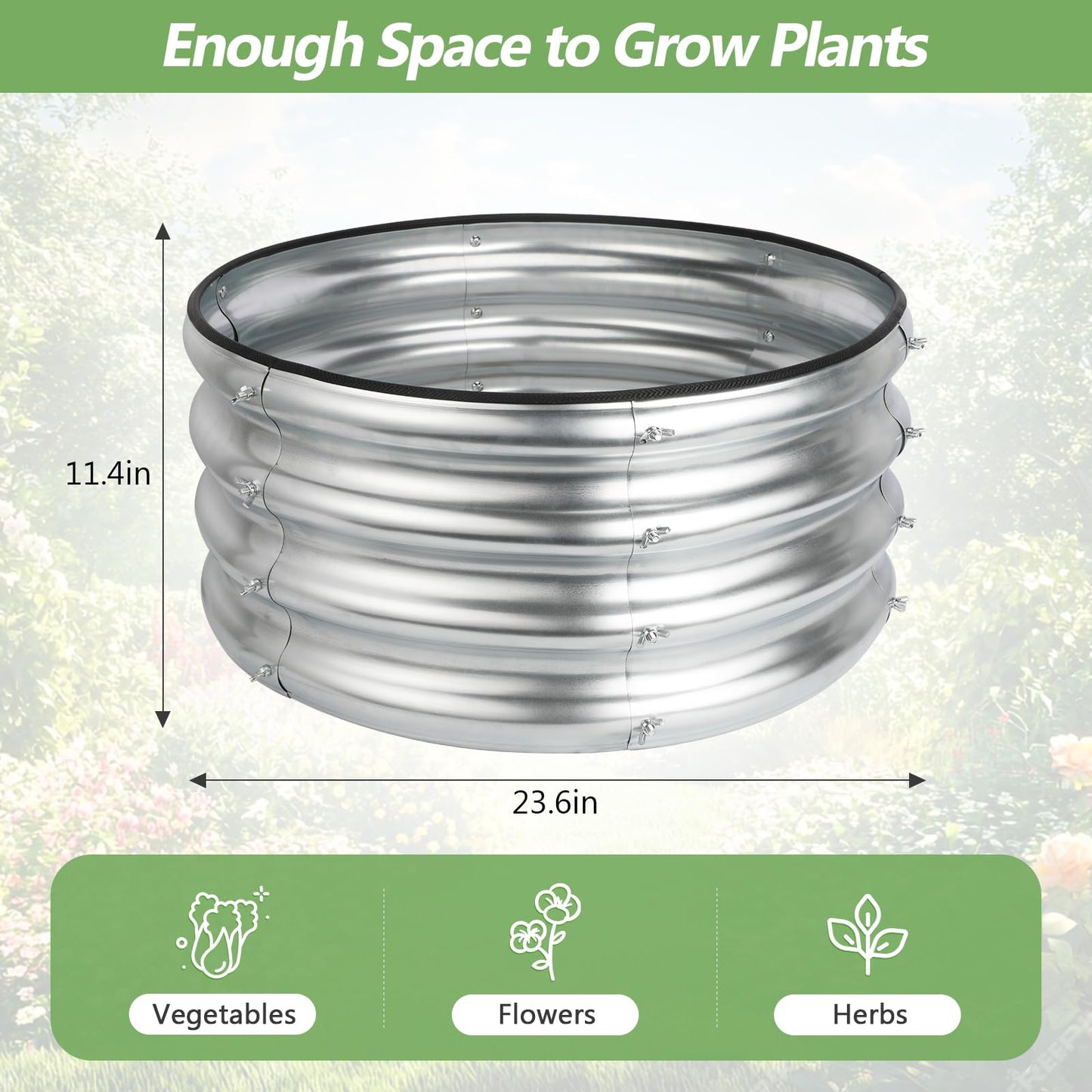 Liyarya 2 Pack 2x2x1ft Round Galvanized Raised Garden Bed Kits, Raised Garden Beds Metal Planter Outdoor Easy Assembly Garden Bed for Planting Vegetables, Fruits & Flowers, Sliver