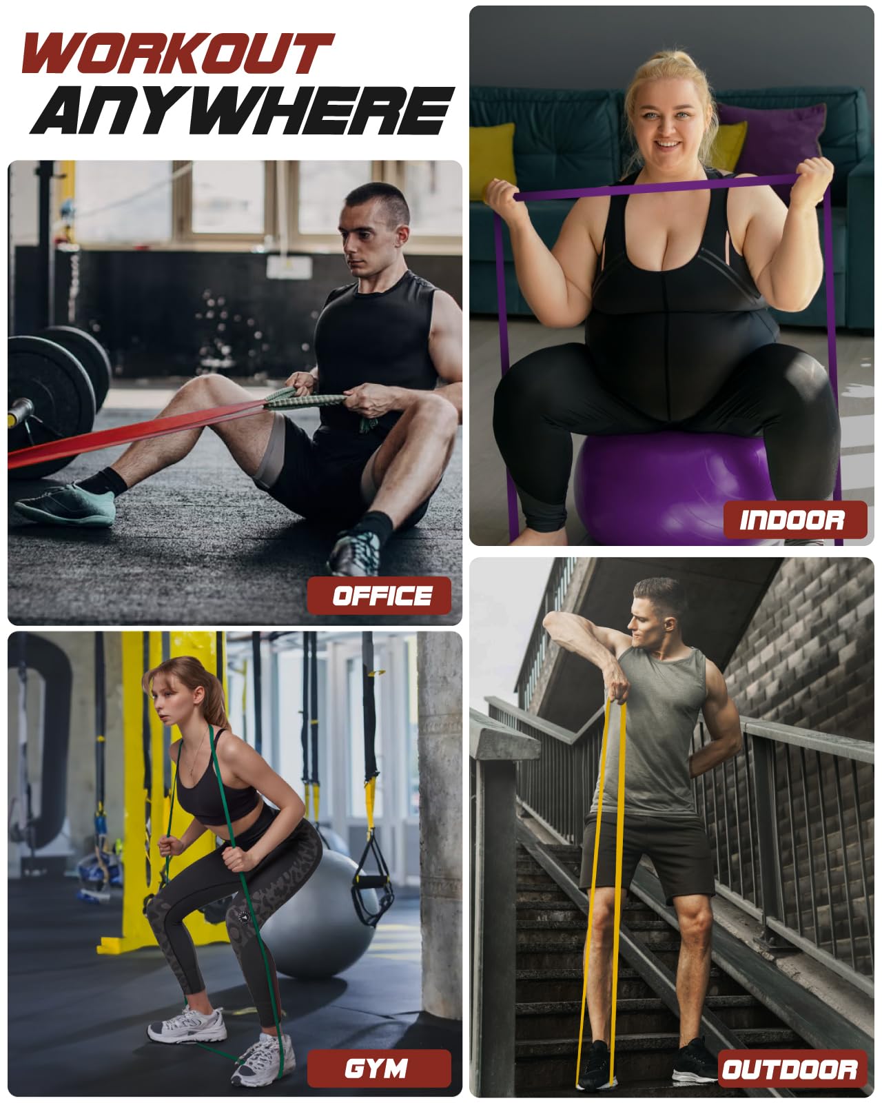 Resistance Bands Set - Pull Up Bands for Men Women, Exercise Bands Resistance with Door Anchor, Training Poster & Pouch for Body Stretching, Pull Up Assist