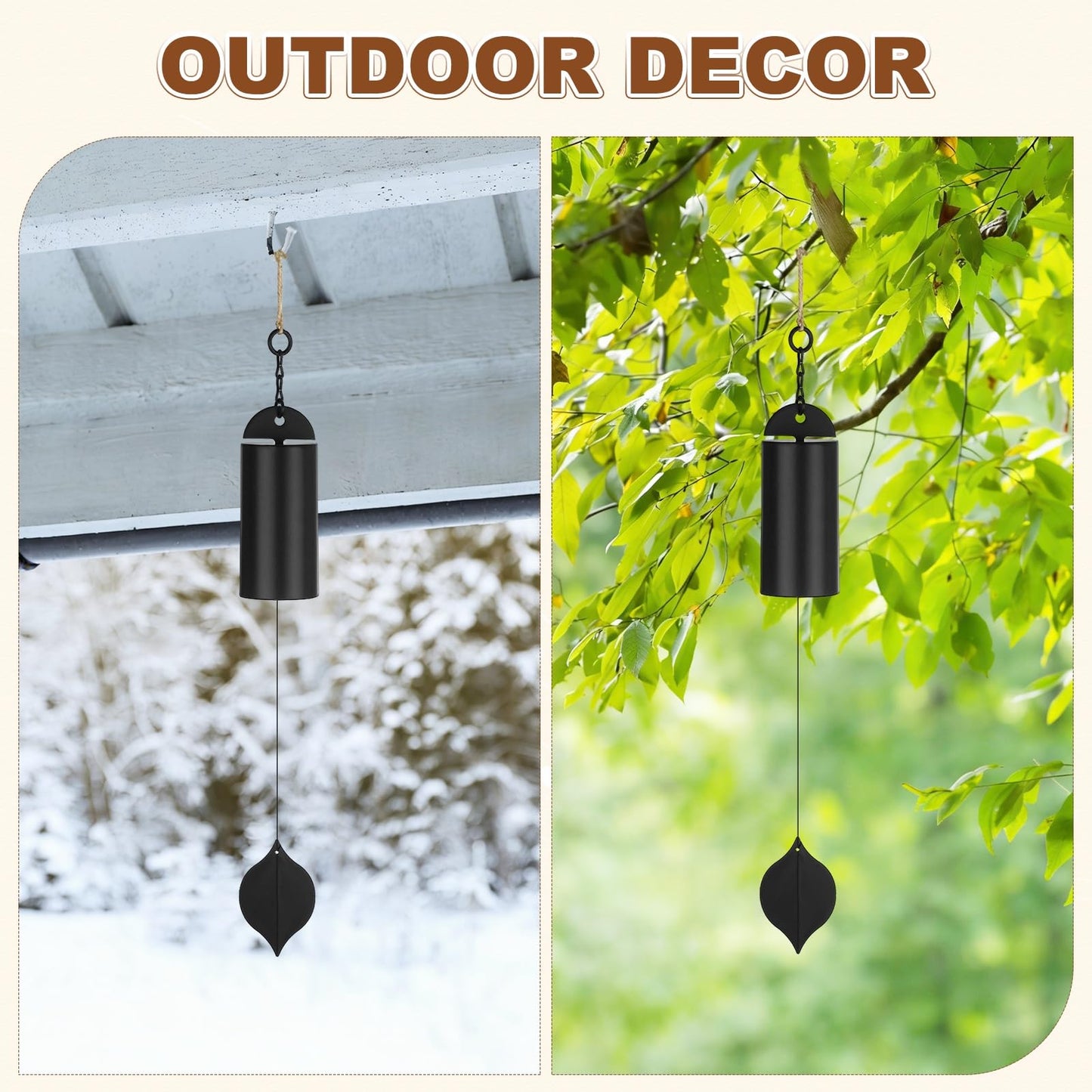 M METERXITY 1 Pack 19 Inch Wind Chimes for Outside, Deep Resonance Serenity Bell, Hanging Cylinder Metal Outdoor Wind Chimes Decor for Patio/Yard/Porch/Garden [Black]