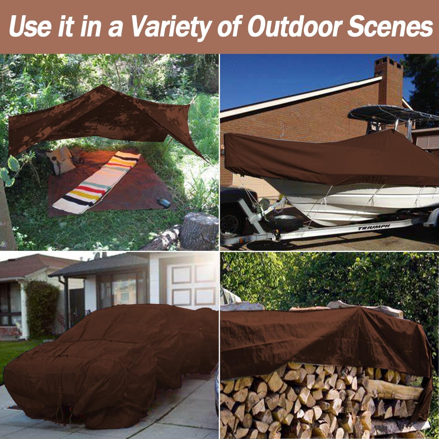40x60Ft,Tarps Heavy Duty Waterproof, 10Mil Poly Tarps, Brown Multipurpose Tarpaulin with Metal Grommets, Edge Reinforcement Tear Resistant, UV Resistant, Camping, Outdoor Coverings